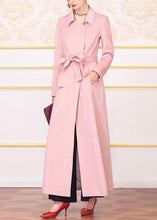 Load image into Gallery viewer, Fine plus size clothing Jackets &amp; Coats tie waist coats pink wild woolen coats