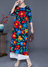 Load image into Gallery viewer, Fitted Black Oversized Print Cotton Long Dress Half Sleeve