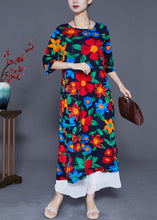 Load image into Gallery viewer, Fitted Black Oversized Print Cotton Long Dress Half Sleeve