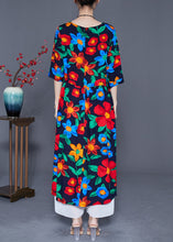 Load image into Gallery viewer, Fitted Black Oversized Print Cotton Long Dress Half Sleeve