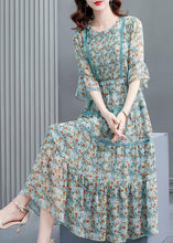 Load image into Gallery viewer, Fitted Blue Cinched Patchwork Wrinkled Chiffon Long Dresses Summer