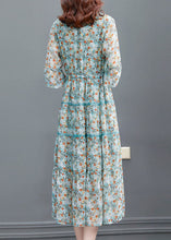 Load image into Gallery viewer, Fitted Blue Cinched Patchwork Wrinkled Chiffon Long Dresses Summer