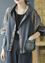 Load image into Gallery viewer, Fitted Blue Hooded Patchwork denim Coat