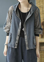 Load image into Gallery viewer, Fitted Blue Hooded Patchwork denim Coat