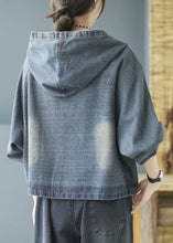 Load image into Gallery viewer, Fitted Blue Hooded Patchwork denim Coat