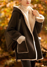 Load image into Gallery viewer, Fitted Coffee Tie Waist Button Thick Hoodie Woolen Blended Coat Winter