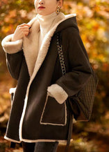 Load image into Gallery viewer, Fitted Coffee Tie Waist Button Thick Hoodie Woolen Blended Coat Winter