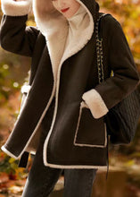 Load image into Gallery viewer, Fitted Coffee Tie Waist Button Thick Hoodie Woolen Blended Coat Winter