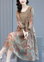 Load image into Gallery viewer, Fitted O-Neck Print Lace Patchwork Chiffon Party Dress lantern sleeve