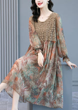 Load image into Gallery viewer, Fitted O-Neck Print Lace Patchwork Chiffon Party Dress lantern sleeve