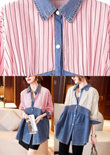 Load image into Gallery viewer, Fitted Pink Blue Peter Pan Collar Button Shirt Long Sleeve