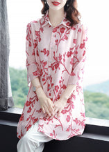 Load image into Gallery viewer, Fitted Pink Button Peter Pan Collar Print Long Chiffon Blouse Top Half Sleeve