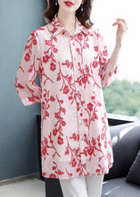 Load image into Gallery viewer, Fitted Pink Button Peter Pan Collar Print Long Chiffon Blouse Top Half Sleeve