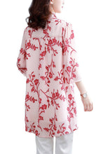 Load image into Gallery viewer, Fitted Pink Button Peter Pan Collar Print Long Chiffon Blouse Top Half Sleeve