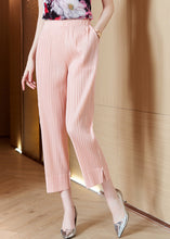 Load image into Gallery viewer, Fitted Pink Elastic Waist Side Open Silk Pants Trousers Spring