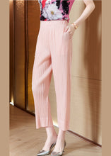 Load image into Gallery viewer, Fitted Pink Elastic Waist Side Open Silk Pants Trousers Spring