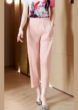 Load image into Gallery viewer, Fitted Pink Elastic Waist Side Open Silk Pants Trousers Spring