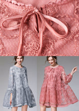 Load image into Gallery viewer, Fitted Pink Embroideried Patchwork Lace Mid Dress Long Sleeve