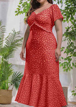 Load image into Gallery viewer, Fitted Red Print Patchwork Wrinkled Chiffon Long Dress Summer