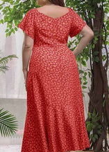 Load image into Gallery viewer, Fitted Red Print Patchwork Wrinkled Chiffon Long Dress Summer