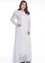 Load image into Gallery viewer, Fitted White O-Neck Hollow Out Patchwork Lace Dress Long Sleeve