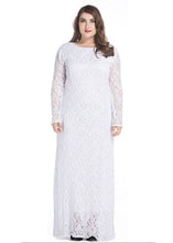 Load image into Gallery viewer, Fitted White O-Neck Hollow Out Patchwork Lace Dress Long Sleeve