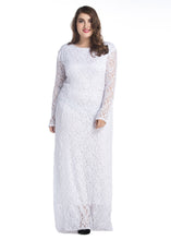 Load image into Gallery viewer, Fitted White O-Neck Hollow Out Patchwork Lace Dress Long Sleeve