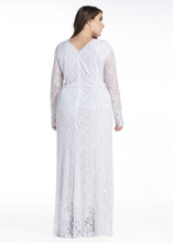 Load image into Gallery viewer, Fitted White O-Neck Hollow Out Patchwork Lace Dress Long Sleeve