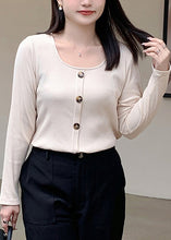 Load image into Gallery viewer, French Apricot Square Collar Button Patchwork Loose Cotton Top Fall