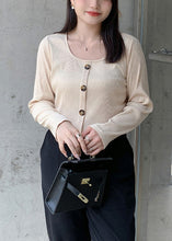 Load image into Gallery viewer, French Apricot Square Collar Button Patchwork Loose Cotton Top Fall