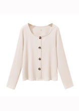 Load image into Gallery viewer, French Apricot Square Collar Button Patchwork Loose Cotton Top Fall