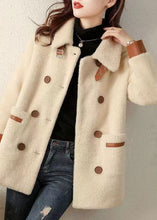 Load image into Gallery viewer, French Beige Peter Pan Collar Pockets Patchwork Faux Fur Coat Fall