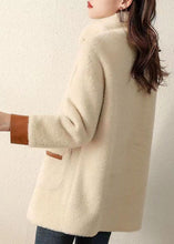 Load image into Gallery viewer, French Beige Peter Pan Collar Pockets Patchwork Faux Fur Coat Fall