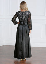 Load image into Gallery viewer, French Black High Waist Hollow Out Lace Patchwork Long Dresses Fall