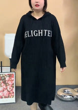 Load image into Gallery viewer, French Black Hooded Letter Print Knit Long Dress Fall