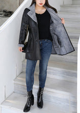 Load image into Gallery viewer, French Black Lapel Warm Fleece Faux Leather Jacket Winter