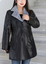 Load image into Gallery viewer, French Black Lapel Warm Fleece Faux Leather Jacket Winter