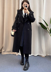 French Black Oversized Double Breast Spandex Trench Coat Fall