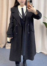 Load image into Gallery viewer, French Black Oversized Double Breast Spandex Trench Coat Fall