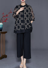 Load image into Gallery viewer, French Black Print Draping Chiffon Two Piece Set Outfits Summer