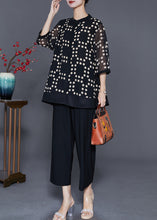 Load image into Gallery viewer, French Black Print Draping Chiffon Two Piece Set Outfits Summer