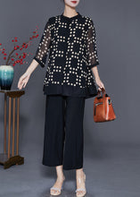 Load image into Gallery viewer, French Black Print Draping Chiffon Two Piece Set Outfits Summer