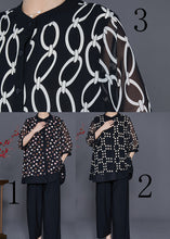 Load image into Gallery viewer, French Black Print Draping Chiffon Two Piece Set Outfits Summer