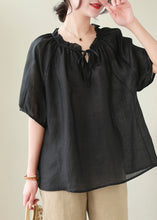 Load image into Gallery viewer, French Black Ruffled Oversized Linen Blouse Tops Summer