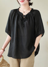 Load image into Gallery viewer, French Black Ruffled Oversized Linen Blouse Tops Summer