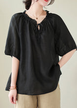 Load image into Gallery viewer, French Black Ruffled Oversized Linen Blouse Tops Summer