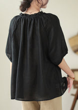 Load image into Gallery viewer, French Black Ruffled Oversized Linen Blouse Tops Summer