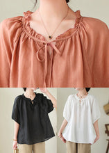 Load image into Gallery viewer, French Black Ruffled Oversized Linen Blouse Tops Summer