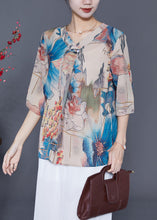 Load image into Gallery viewer, French Blue Oversized Print Chiffon Blouses Summer