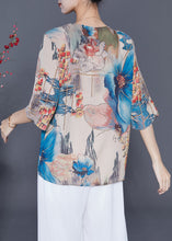 Load image into Gallery viewer, French Blue Oversized Print Chiffon Blouses Summer